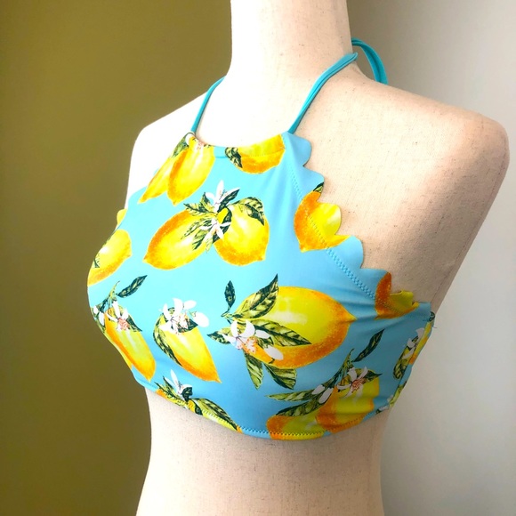 Lemon Print Halter Swim Top - Picture 2 of 11